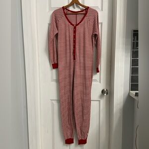 Burt’s Bees Baby Unisex Adult Holiday Pajama Romper Medium Red & White Striped